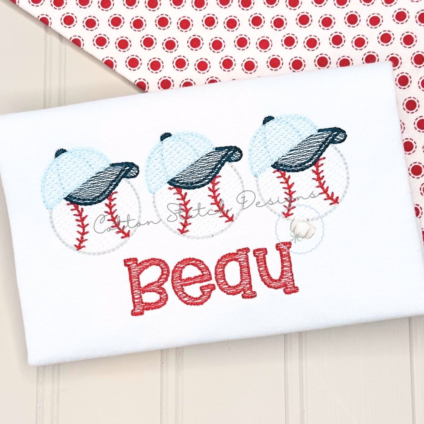 Baseball with Hat Trio Embroidery Design