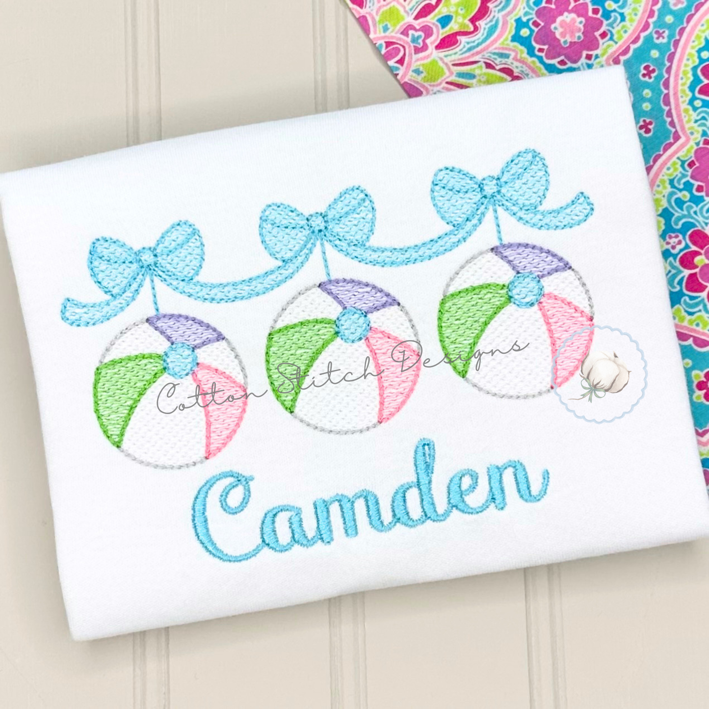 Hanging Beach Ball with Bow Trio Sketch Embroidery Design