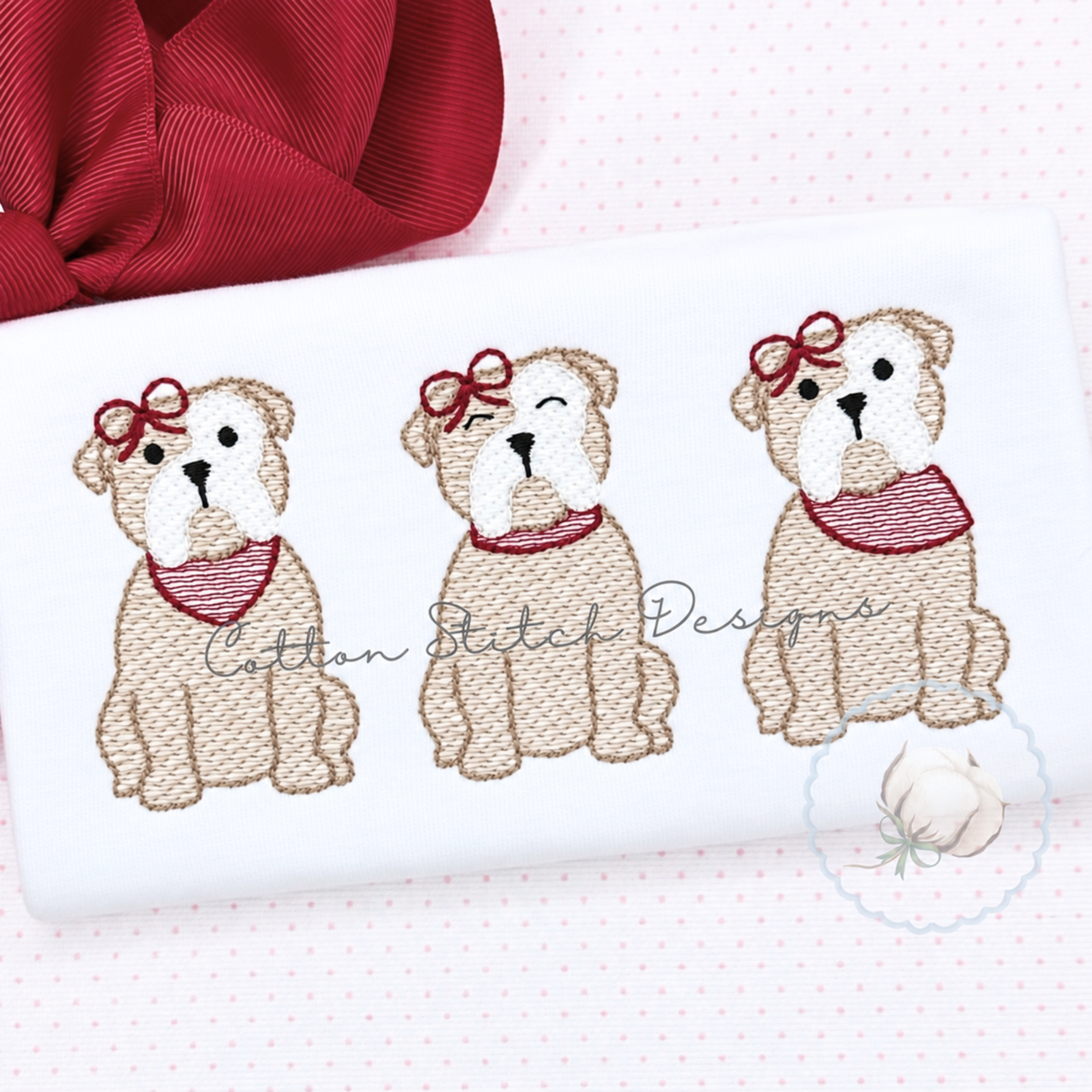Bulldog Girl Trio Embroidery Design