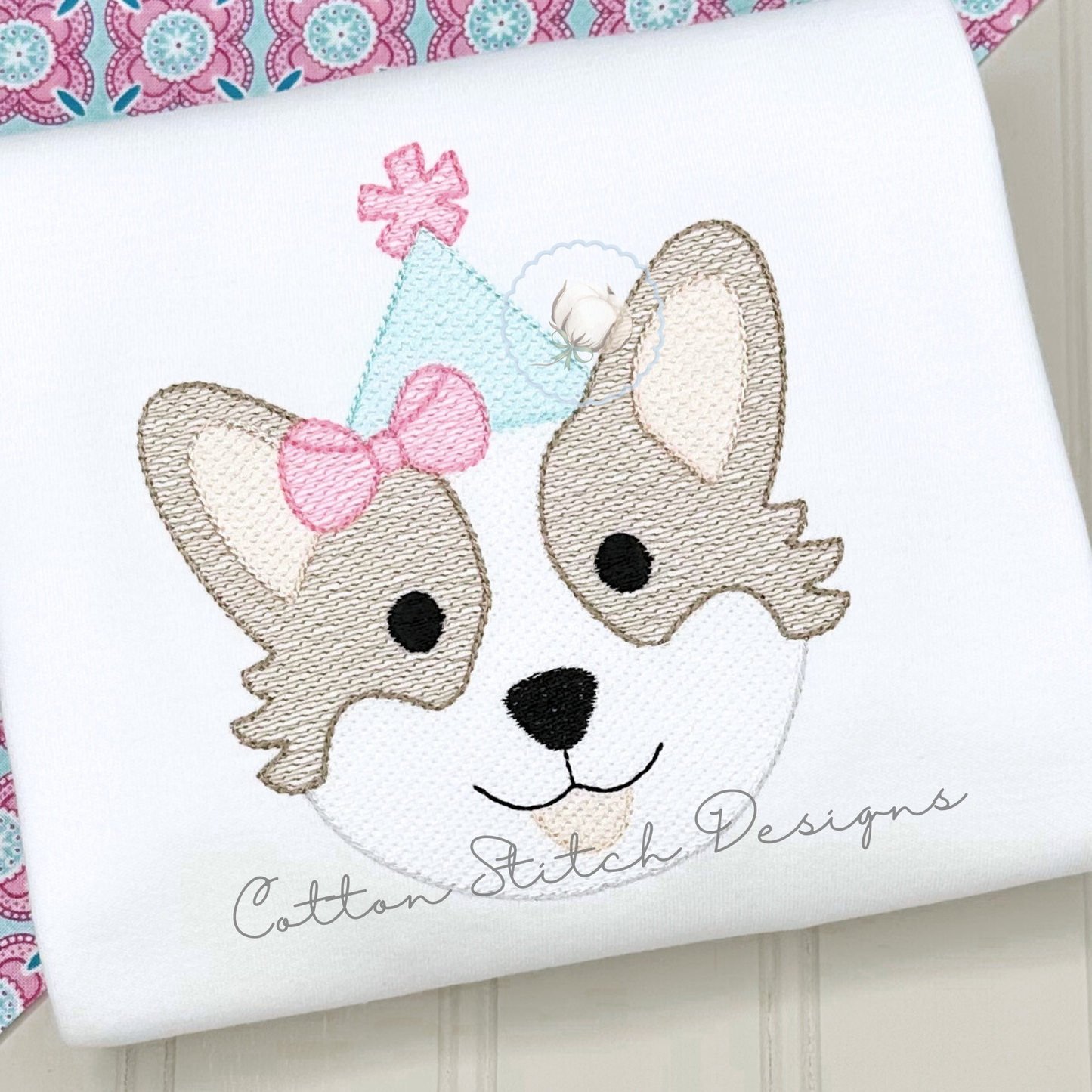 Corgi Puppy Girl Birthday Embroidery Design