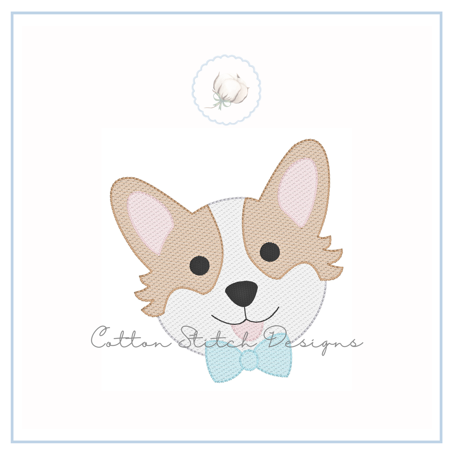 Corgi Puppy with Bow Tie Sketch Embroidery Design