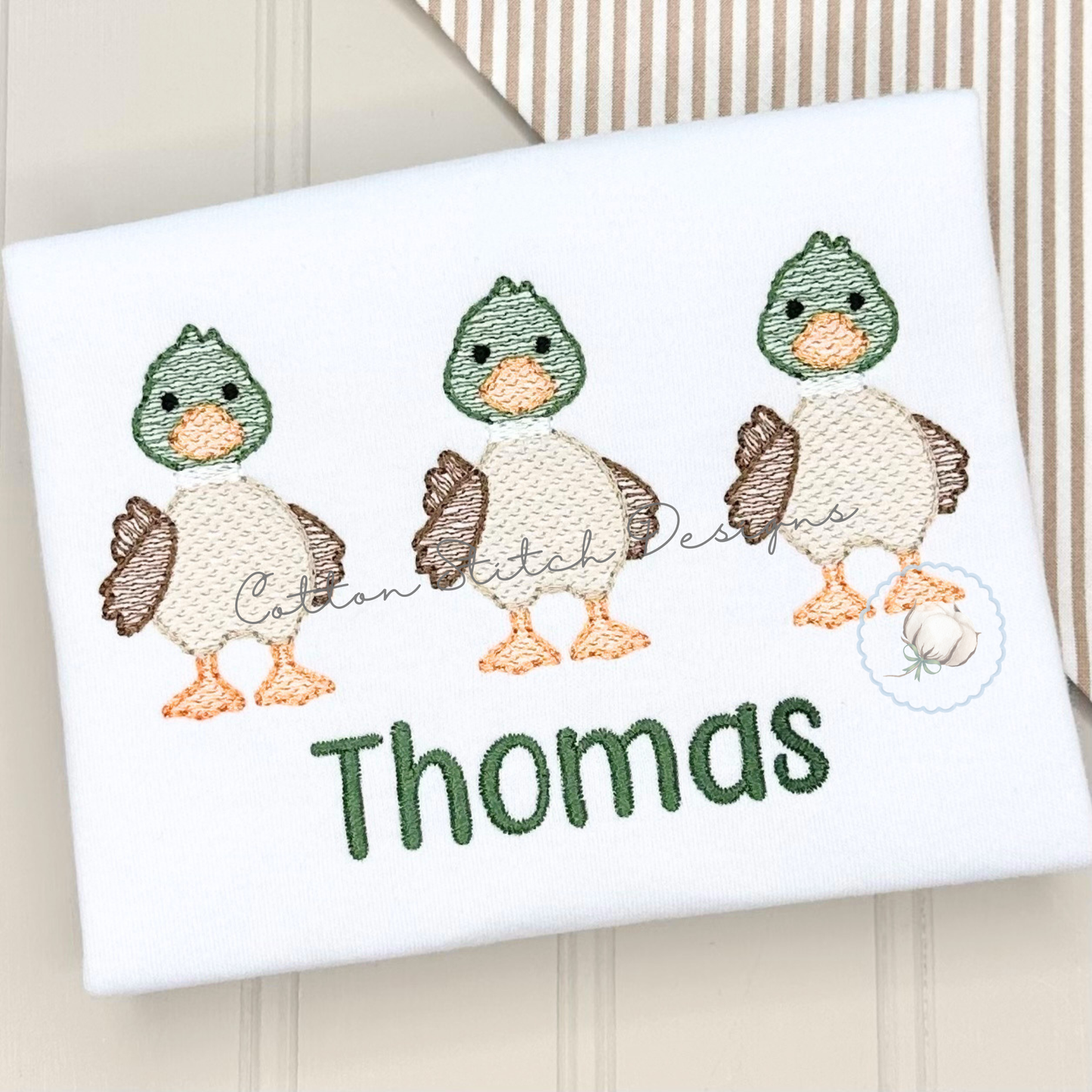 Cute Mallard Duck Trio Sketch Embroidery Design