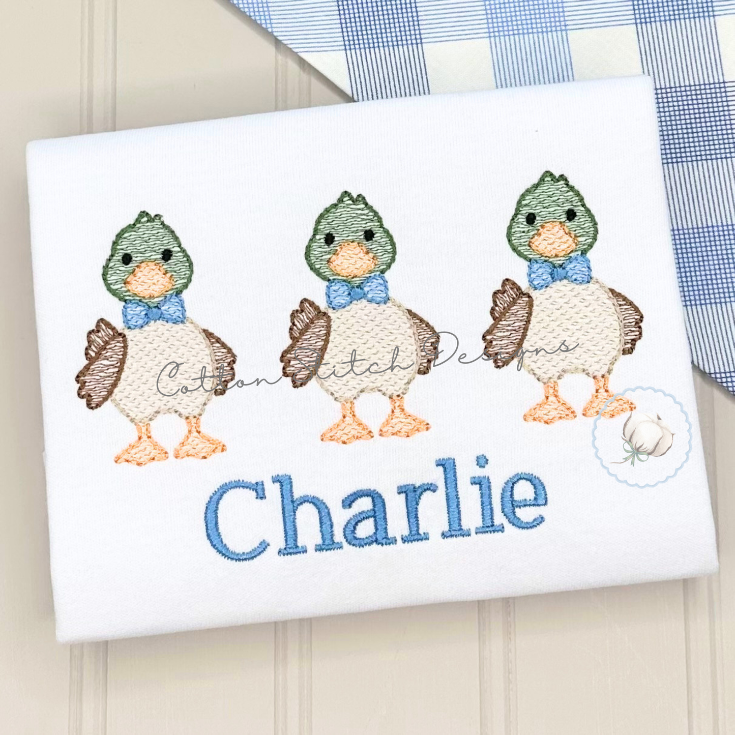 Cute Mallard Duck with Bow Tie Trio Sketch Embroidery Design
