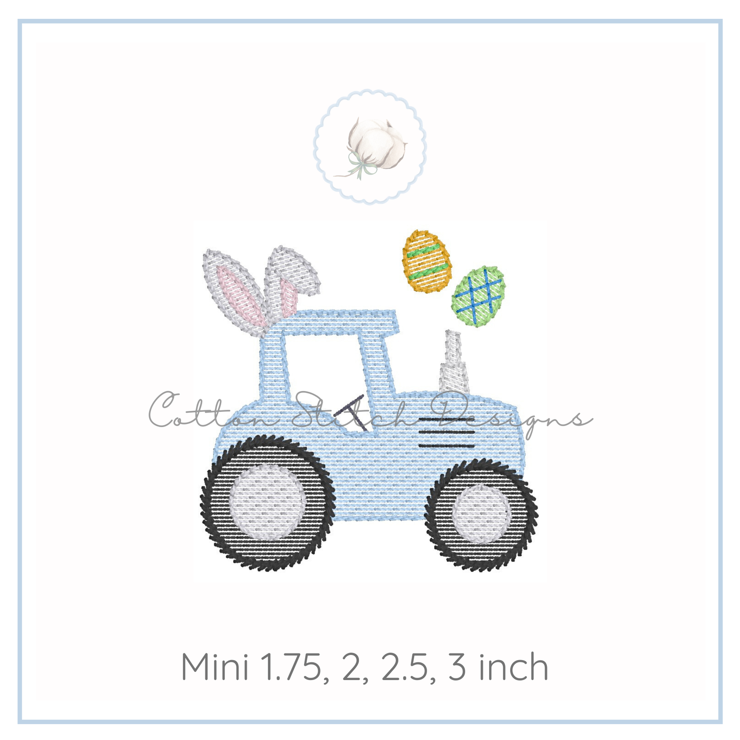 Mini Easter Bunny Tractor Sketch Embroidery Design