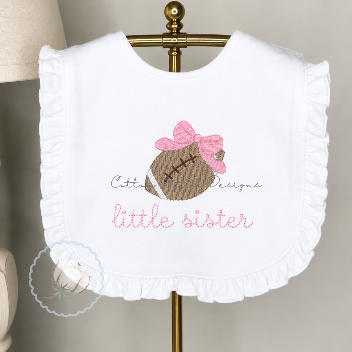 Mini Football with Bow Fill Stitch Embroidery Design