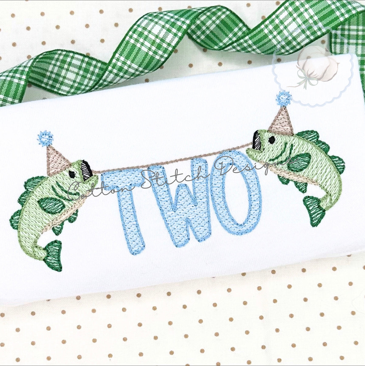Bass Fish Holding Two Embroidery Design