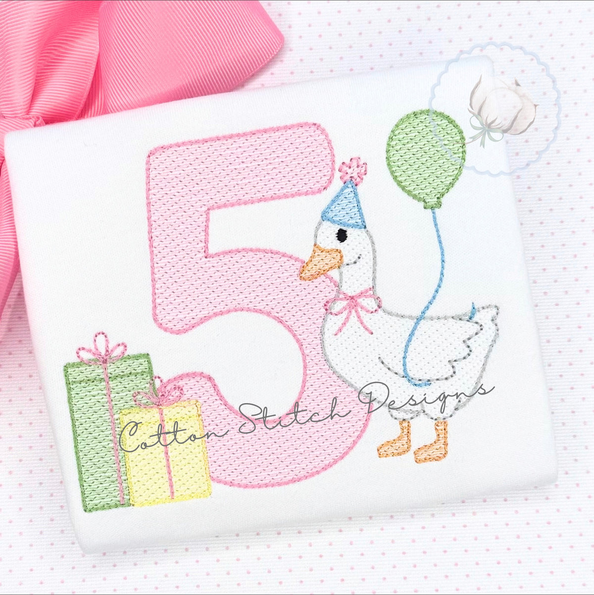Goose Birthday Number Five Embroidery Design