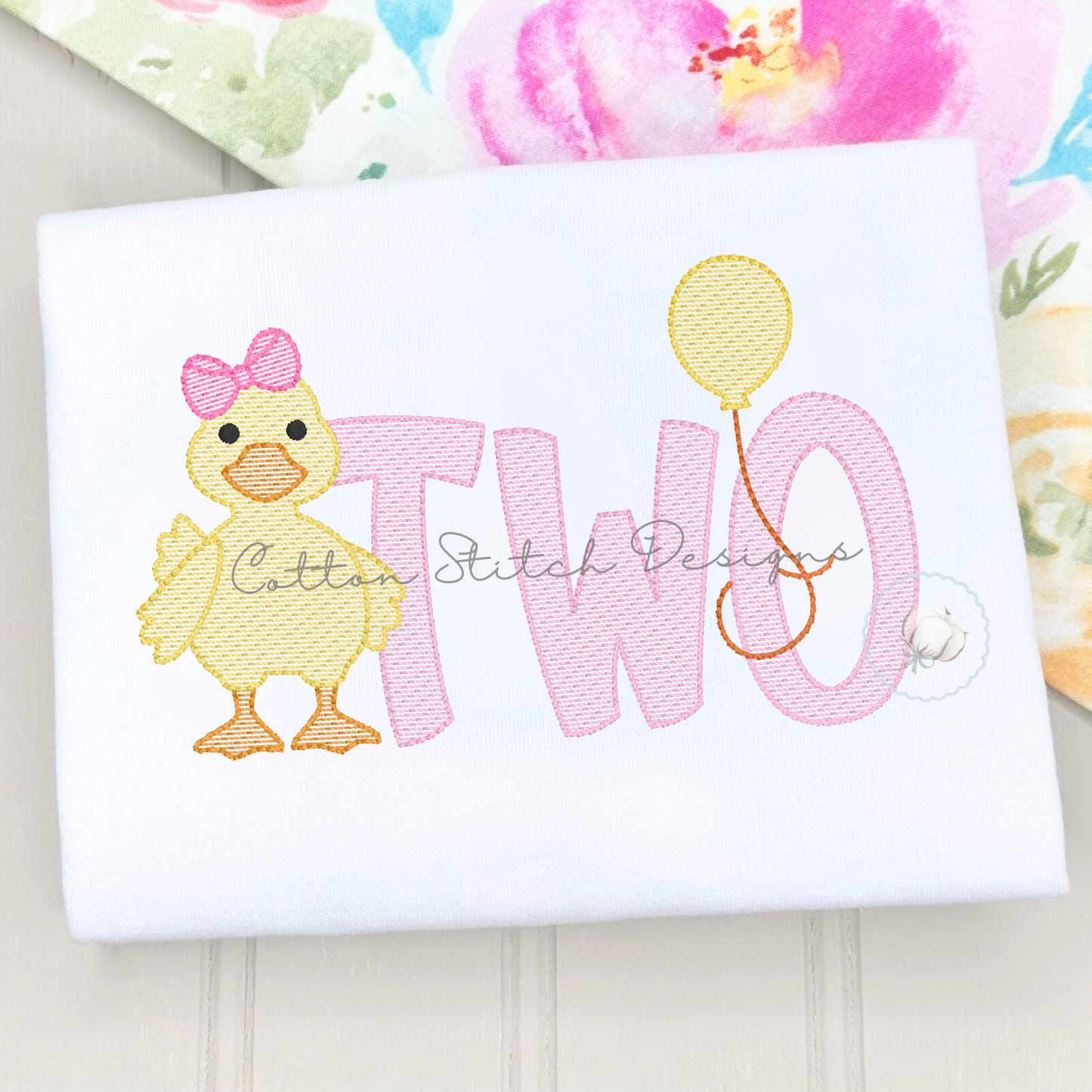 Lucky Duck with Bow Two Sketch Embroidery Design