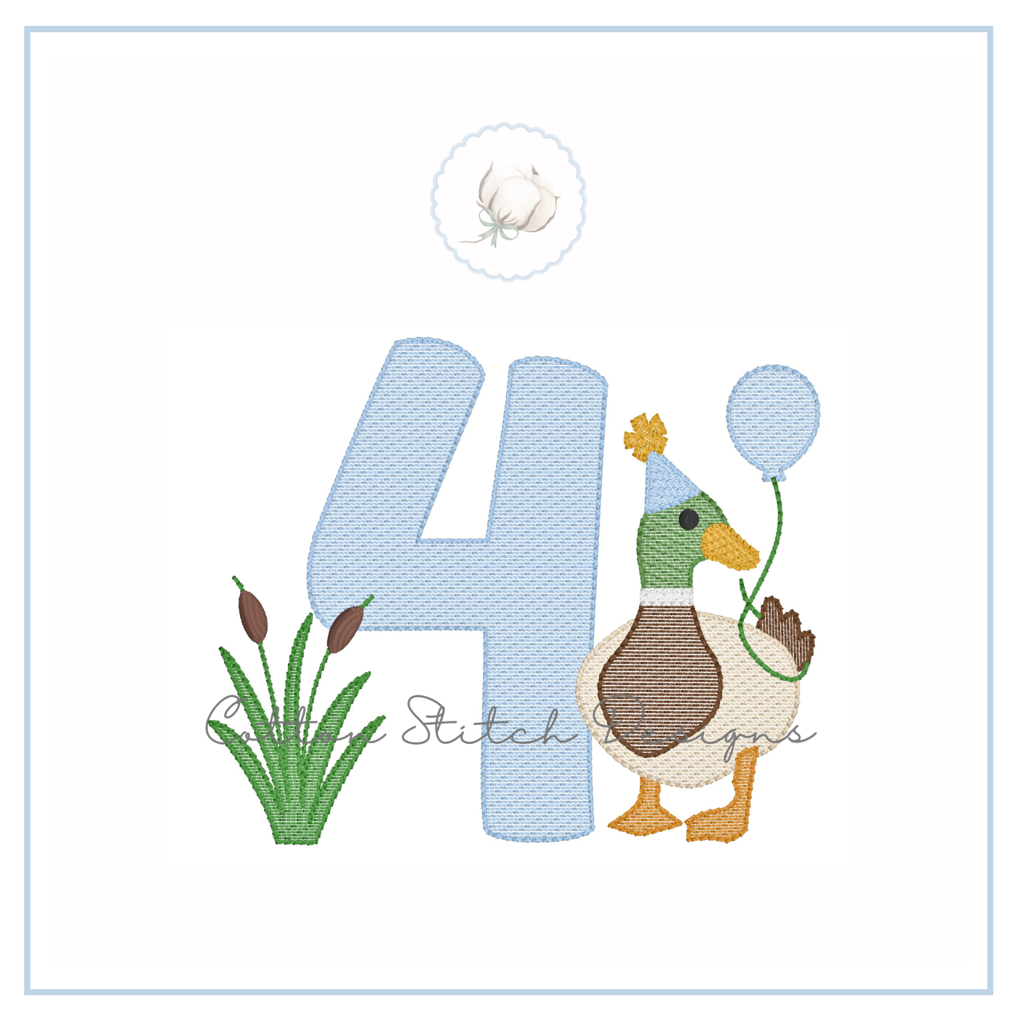 Mallard Duck Birthday Four Machine Embroidery Design