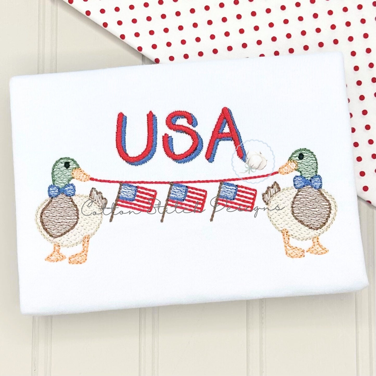 Patriotic Mallards Holding Flags Embroidery Design