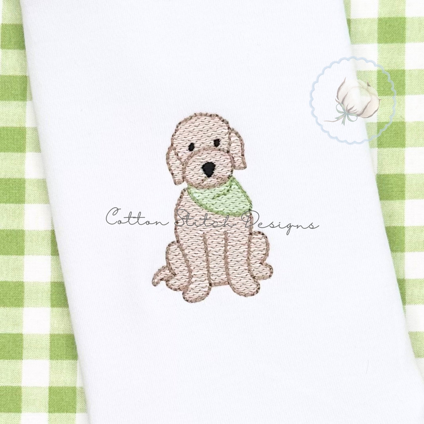 Mini Golden Doodle Puppy with Bandana Embroidery Design