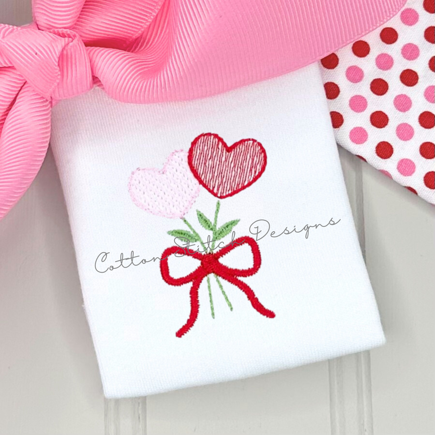 Mini Valentine Heart Flower Sketch Embroidery Design