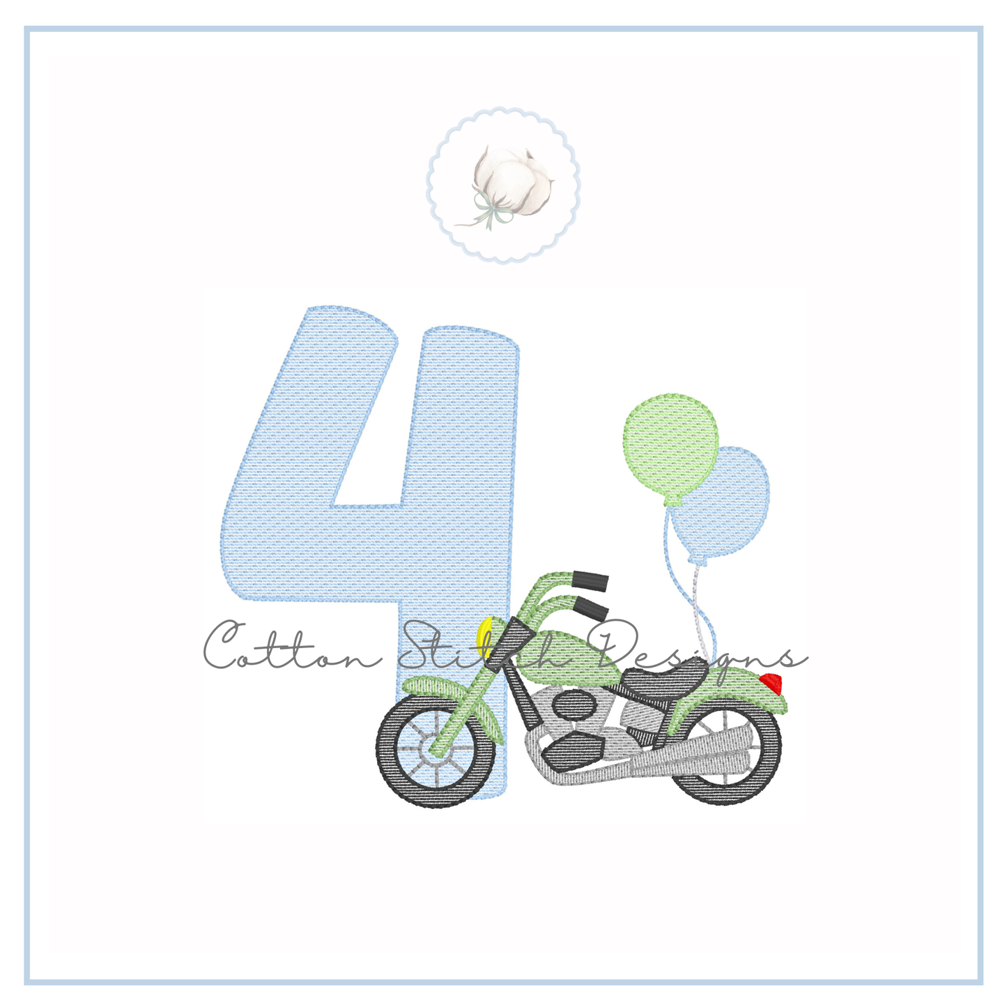 Motorcycle Birthday Four Embroidery Design