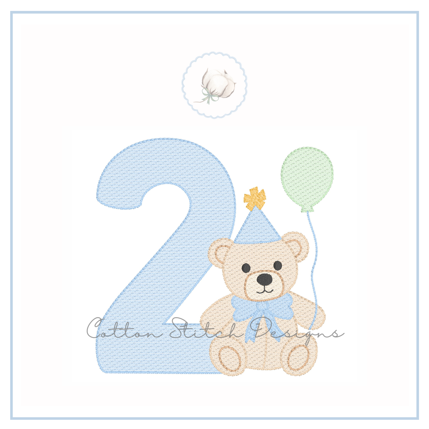 Party Bear Number Two Sketch Embroidery Design