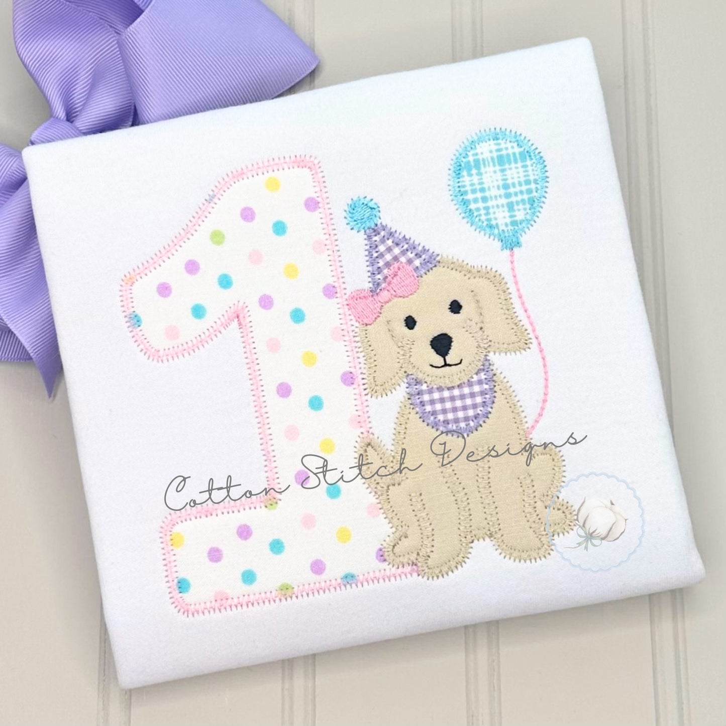 Party Puppy Girl Number One Embroidery Design