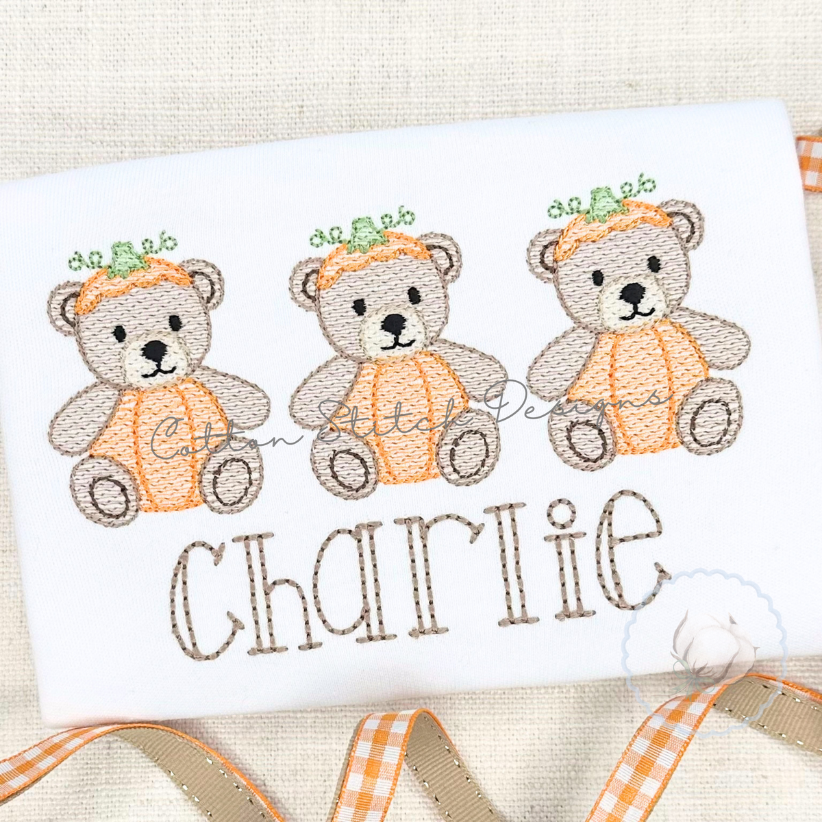 Pumpkin Bear Trio Embroidery Design