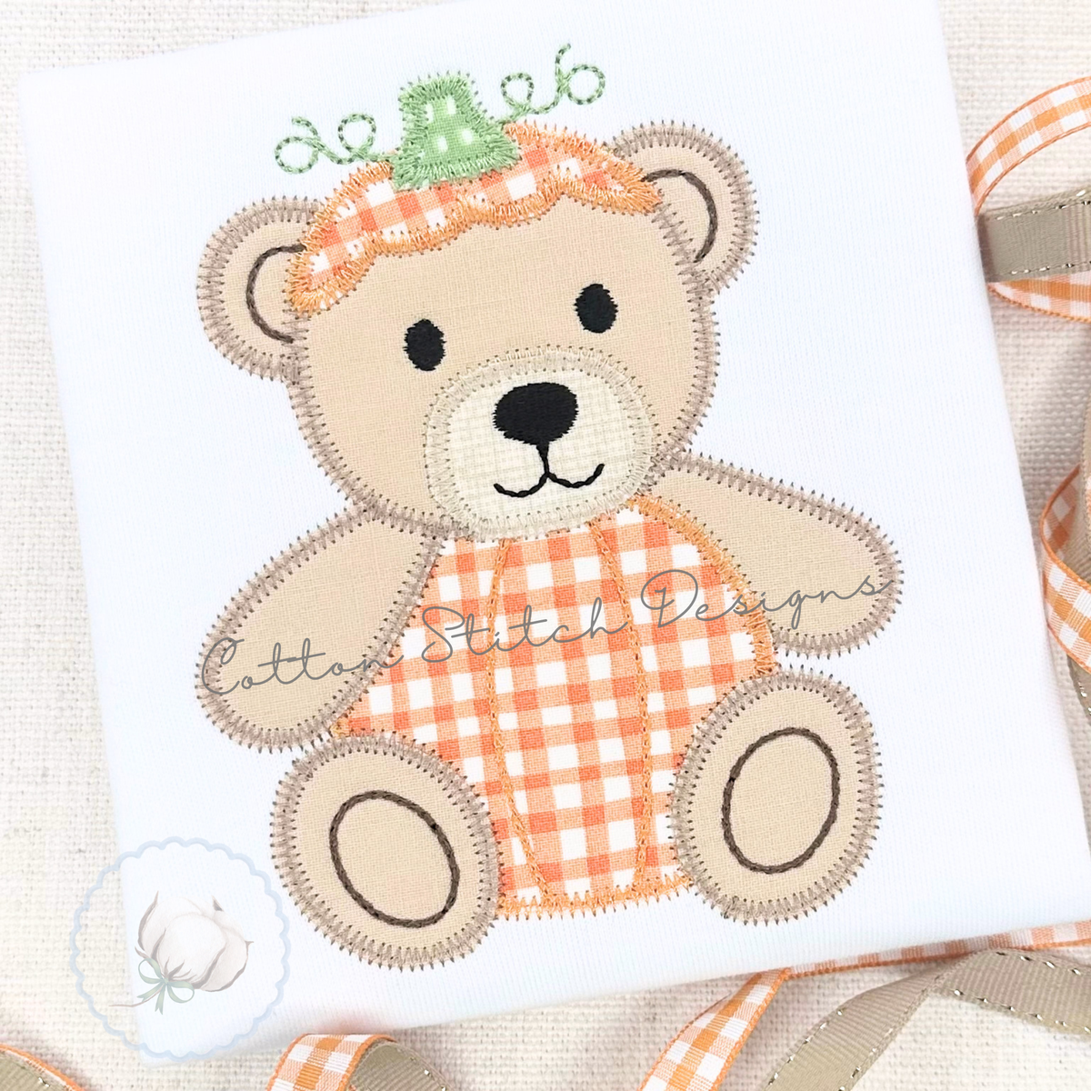 Pumpkin Bear Zig Zag Applique Design