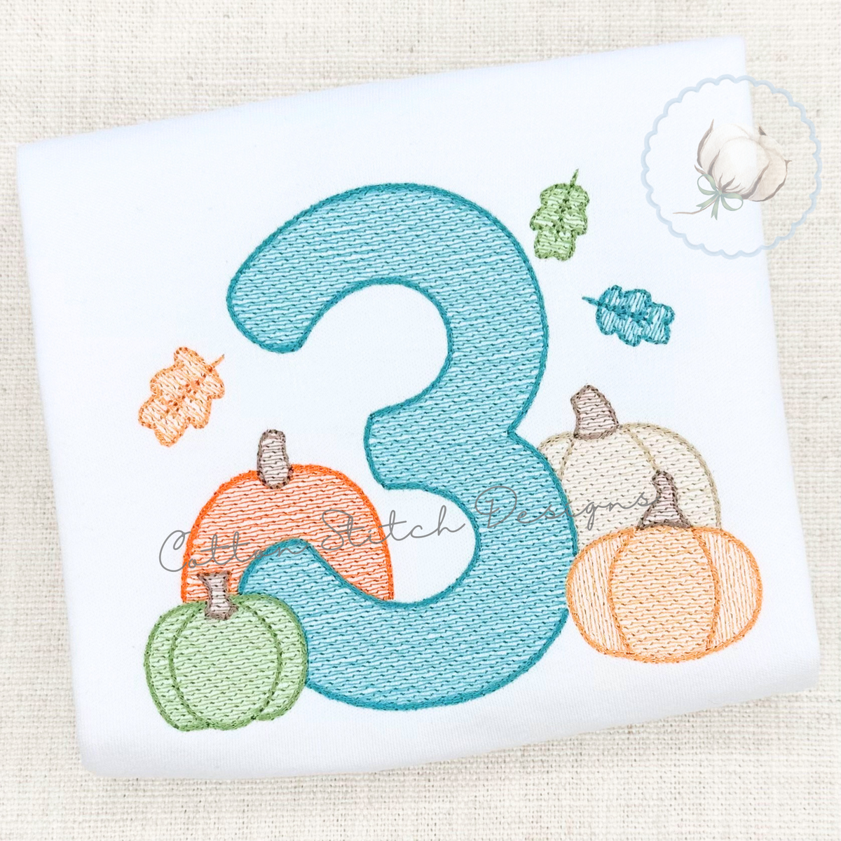 Pumpkin Patch Number Three Embroidery Design