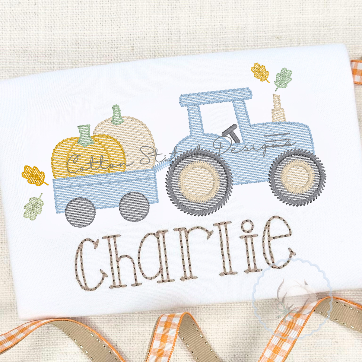 Fall Pumpkin Tractor Embroidery Design
