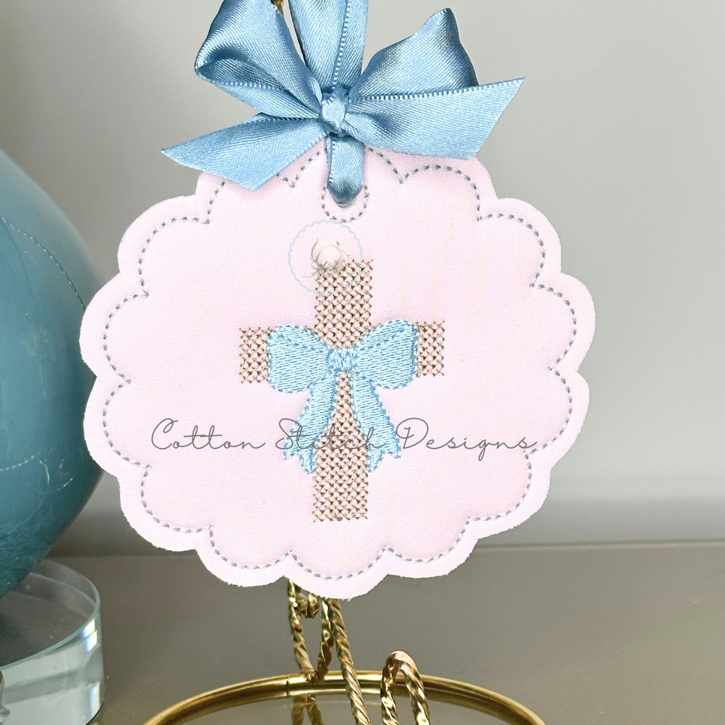 Mini Cross with Bow Cross Stitch Machine Embroidery Design