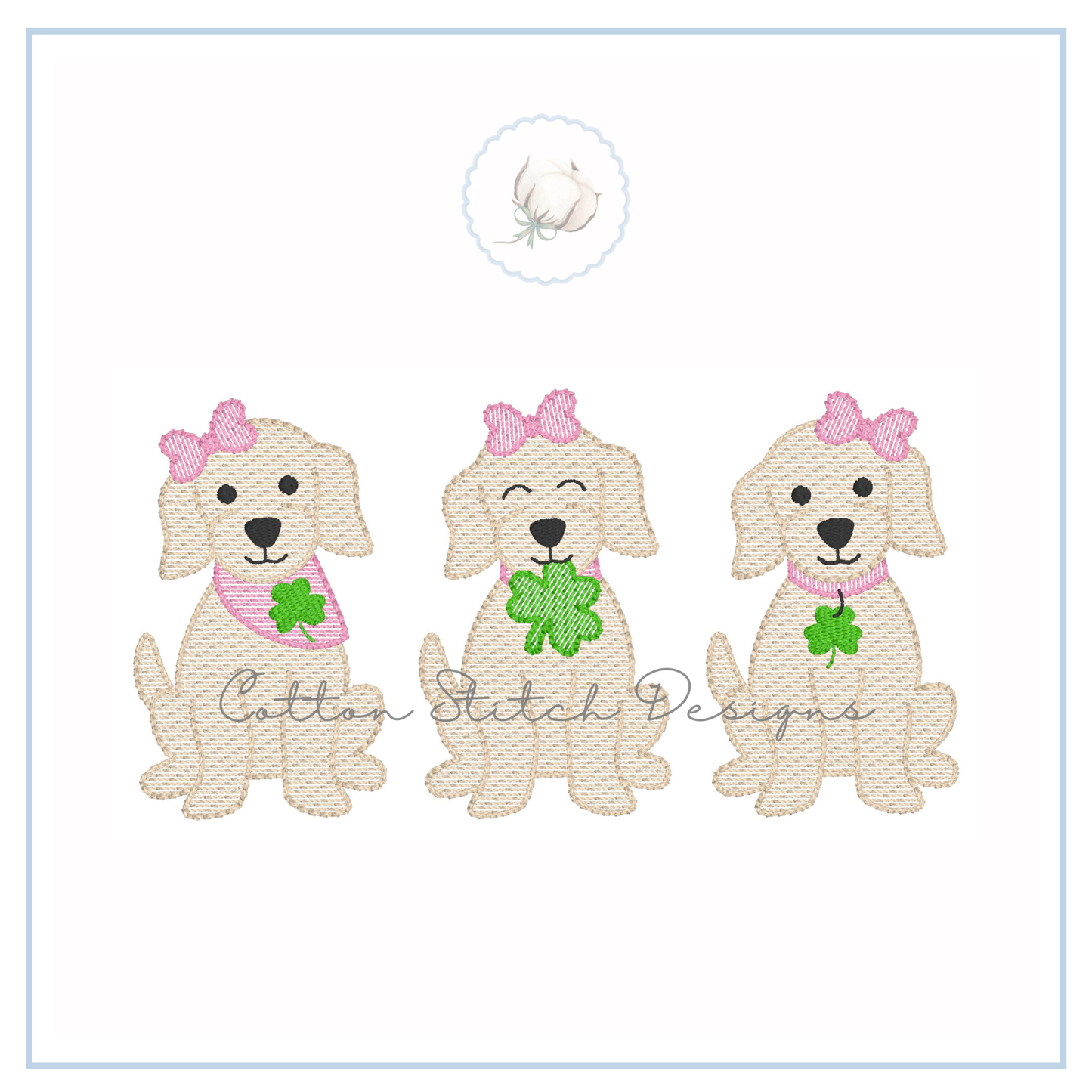Shamrock Puppy Bow Sketch Embroidery Design