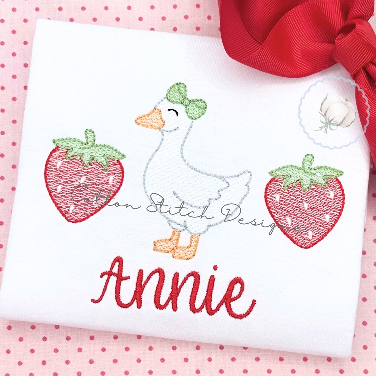 Strawberry Goose Sketch Embroidery Design