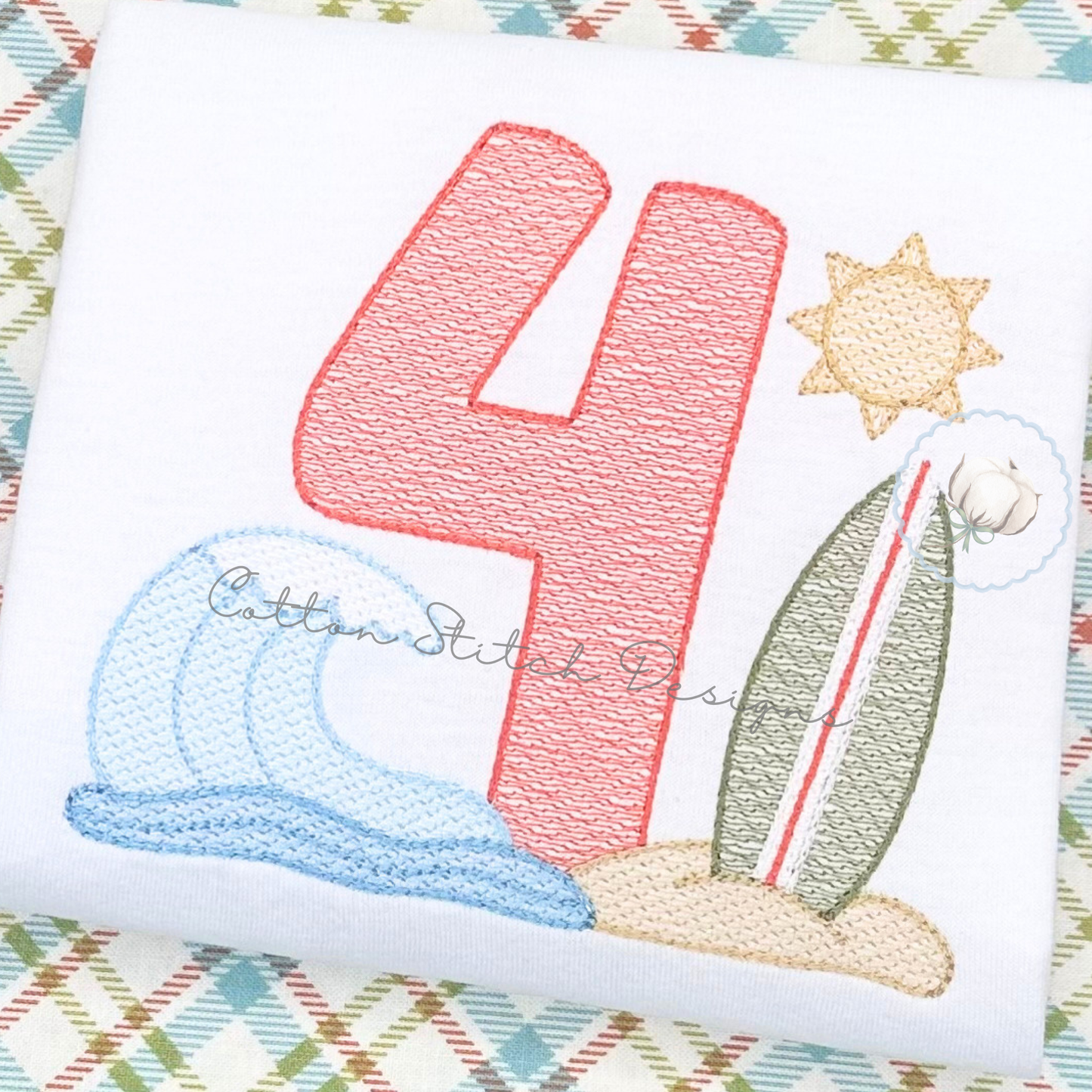 Surf's Up Birthday Four Sketch Embroidery Design