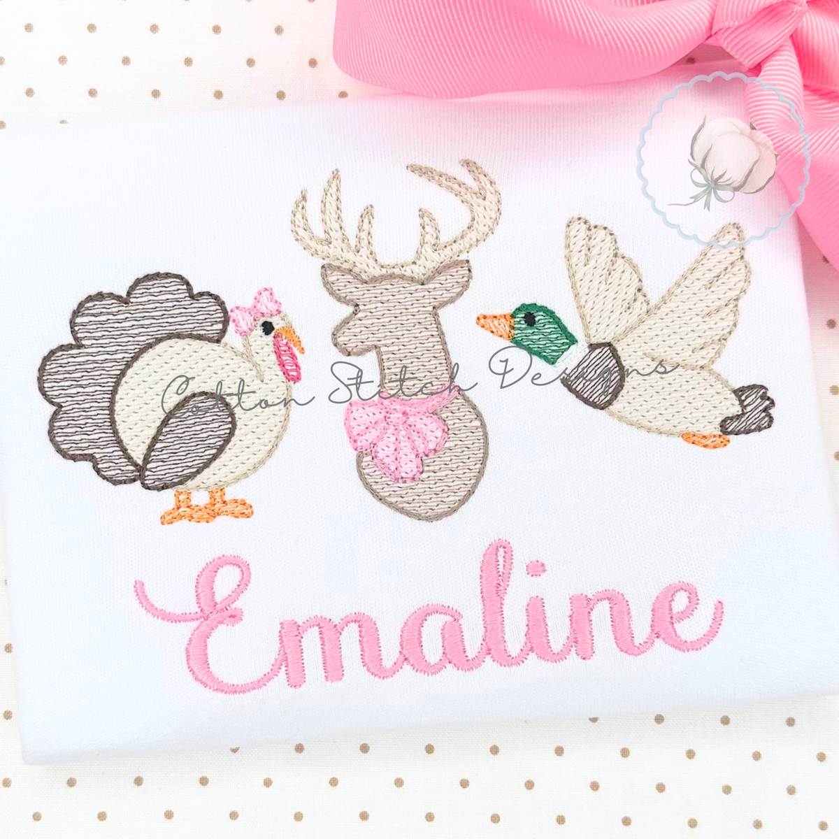 Turkey Deer Mallard Bow Trio Embroidery Design