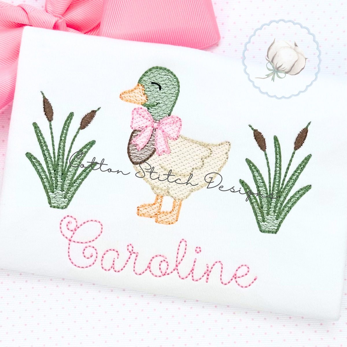 Mallard Duck Bow in Reeds Embroidery Design