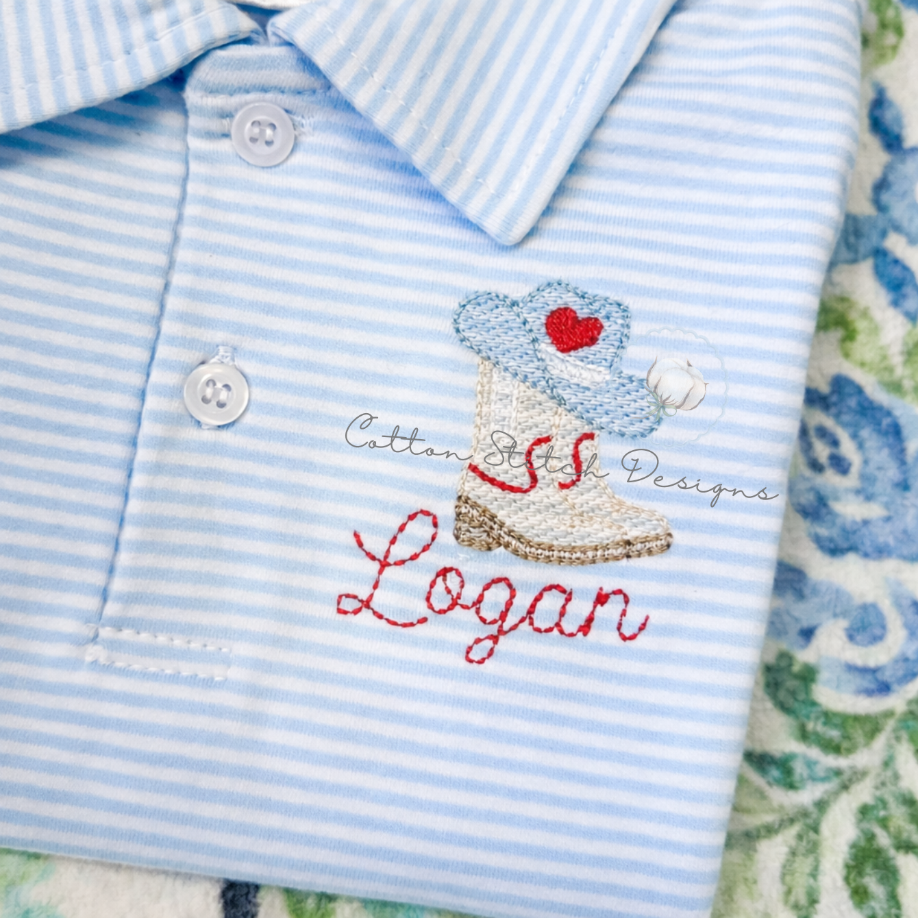 Mini Cowboy Boots and Heart Hat Sketch Embroidery Design