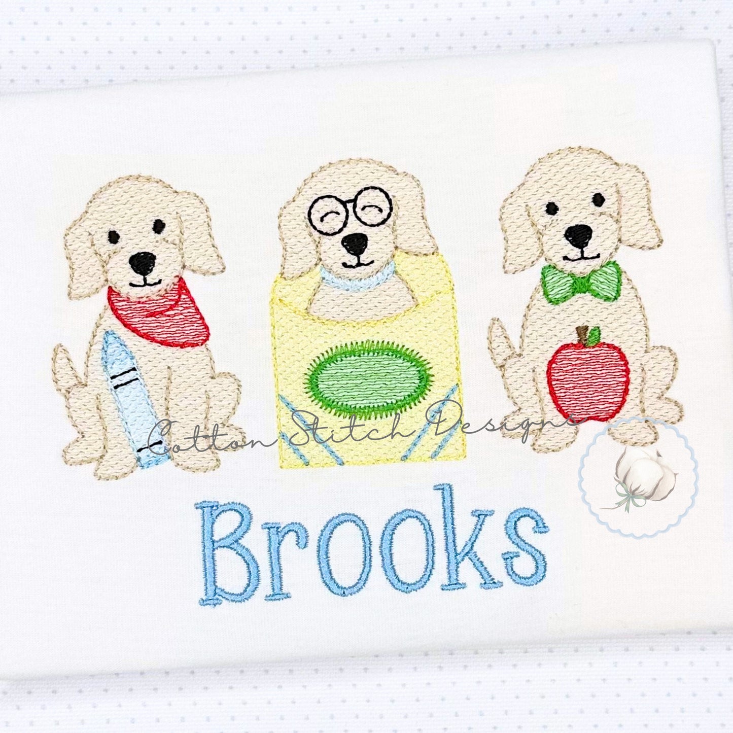 School Puppy Trio Embroidery Design
