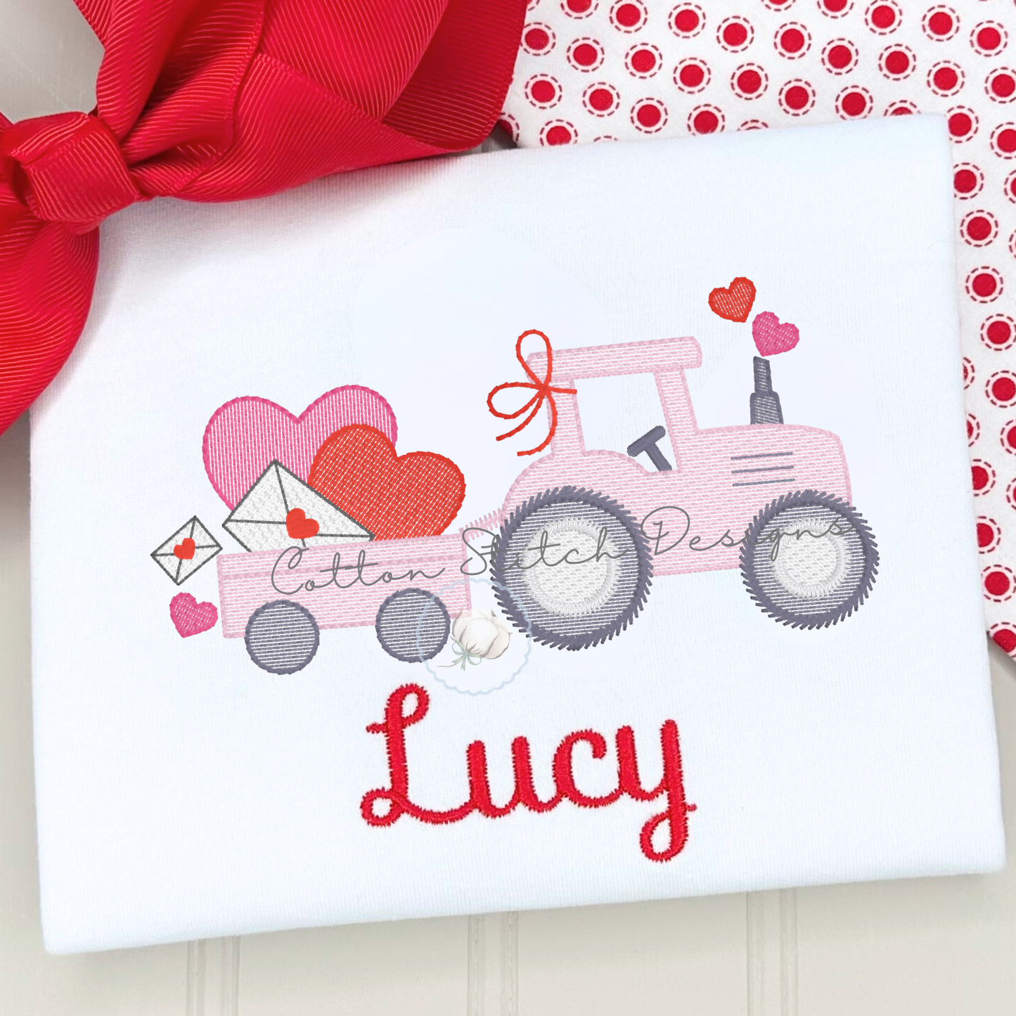 Valentine Girl Tractor Sketch Embroidery Design