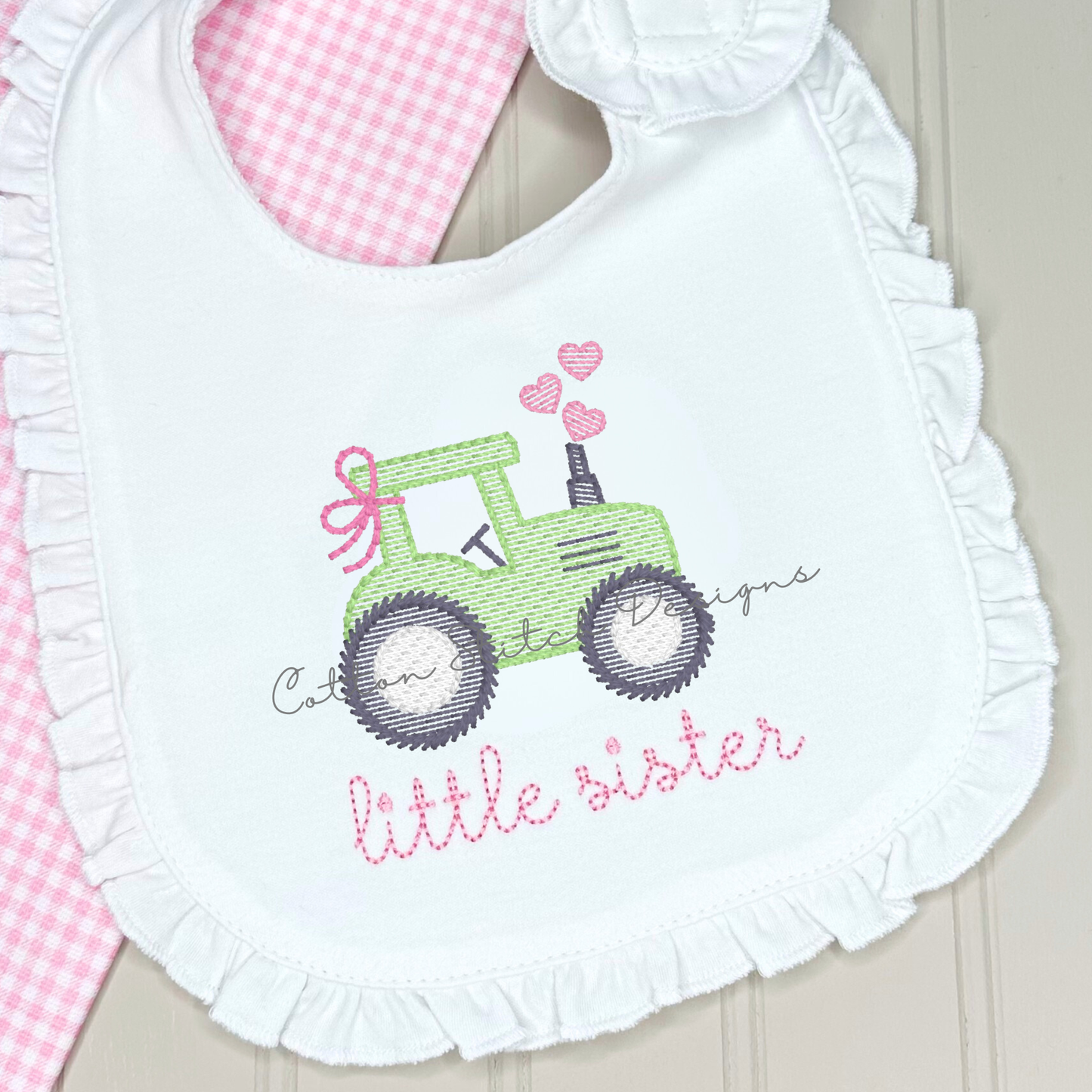 Mini Valentine Girl Tractor Sketch Embroidery Design