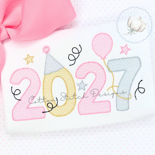 2027 New Year Sketch Stitch Embroidery Design
