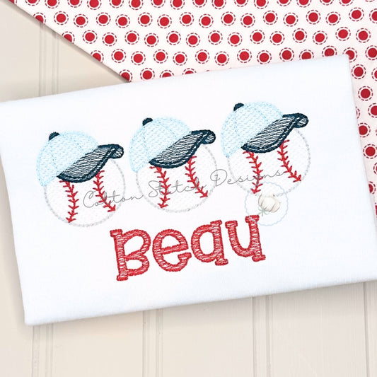 Baseball with Hat Trio Embroidery Design