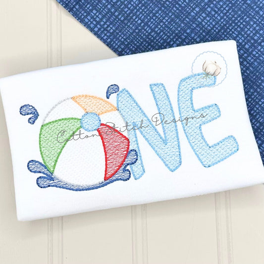 Beach Ball Birthday One Sketch Embroidery Design
