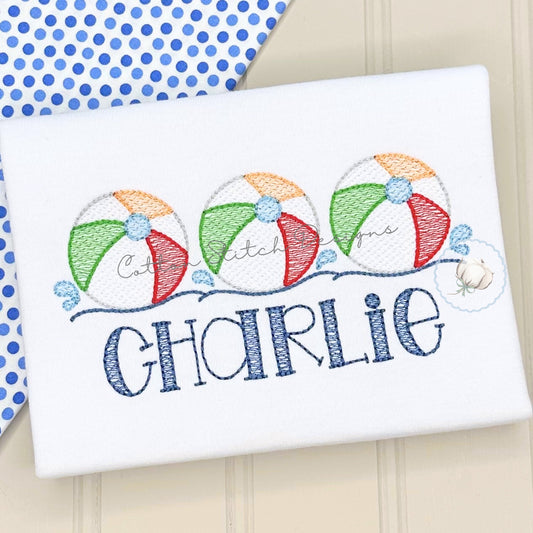 Beach Ball Trio Sketch Embroidery Design