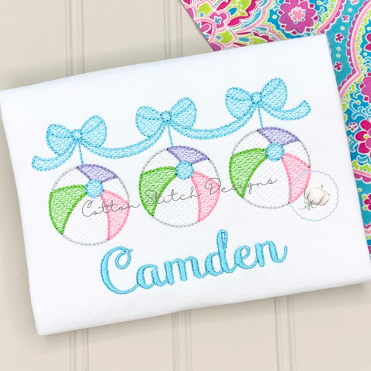 Hanging Beach Ball with Bow Trio Sketch Embroidery Design