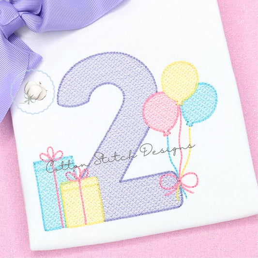 Birthday Celebration Number Two Embroidery Design
