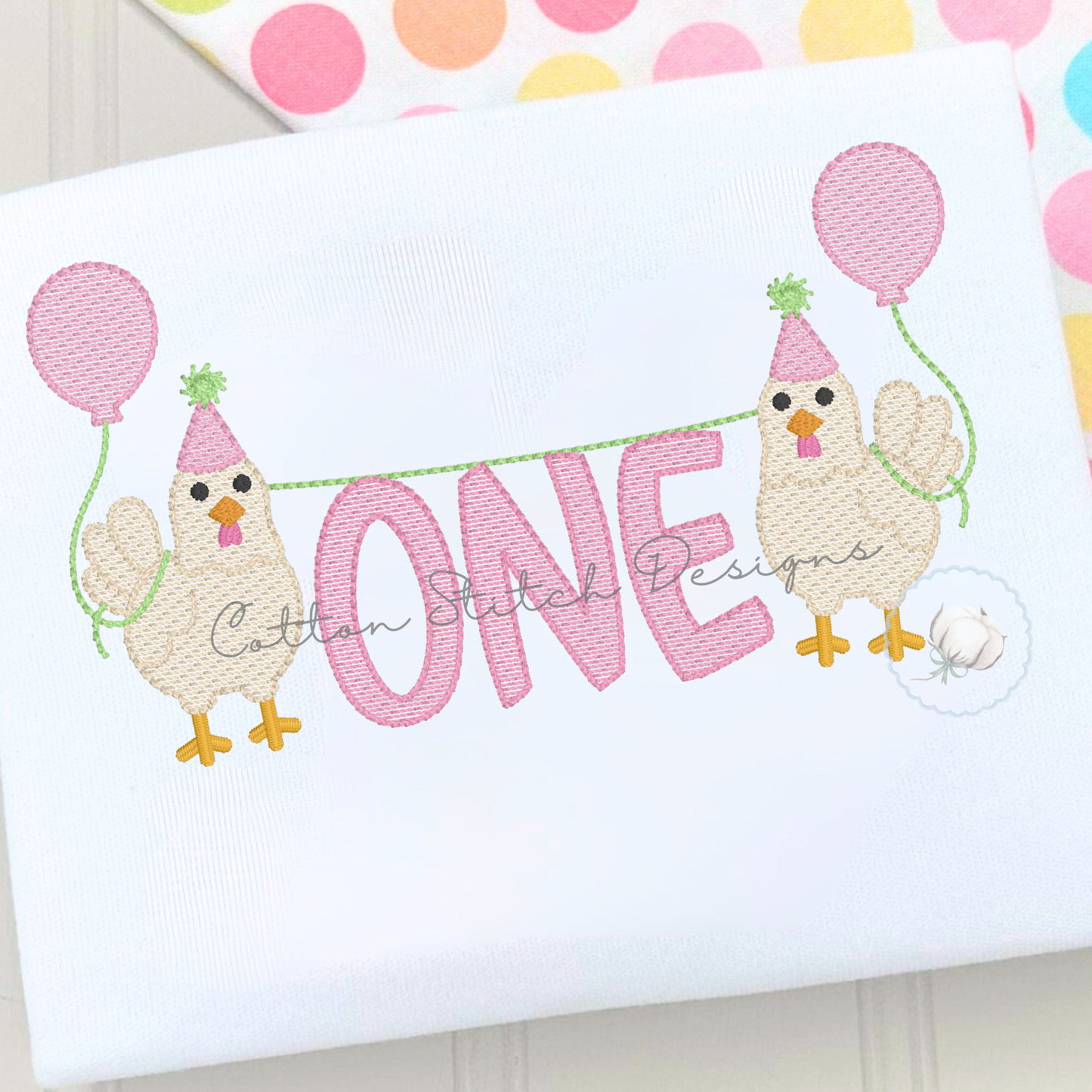 Chickens Holding One Birthday Embroidery Design