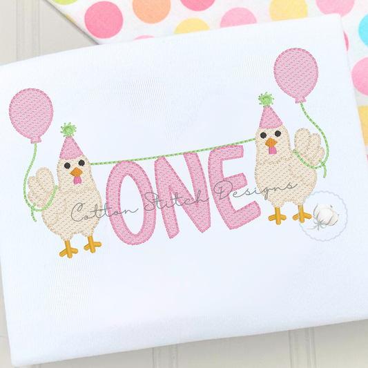 Chickens Holding One Birthday Embroidery Design