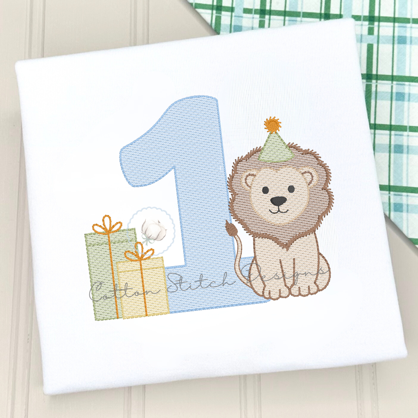 Birthday Lion Number One Embroidery Design