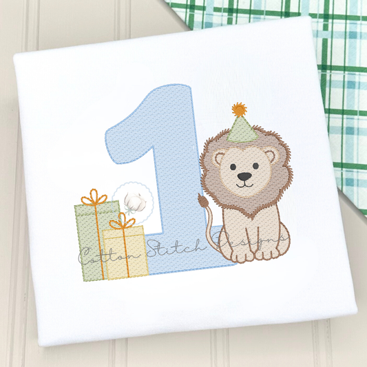 Birthday Lion Number One Embroidery Design