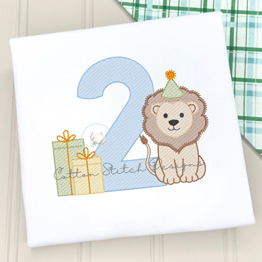 Birthday Lion Number Two Embroidery Design