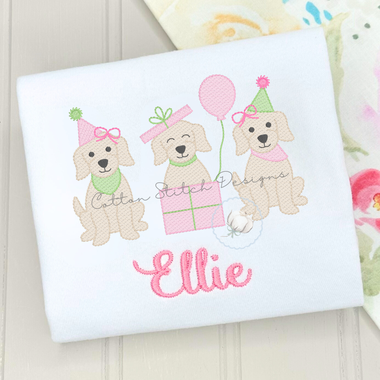 Party Puppy Girl Trio Embroidery Design