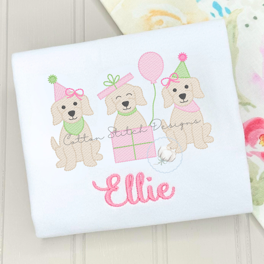 Party Puppy Girl Trio Embroidery Design