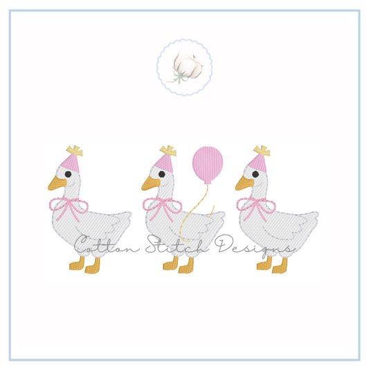 Birthday Goose Trio Fill Stitch Embroidery Design
