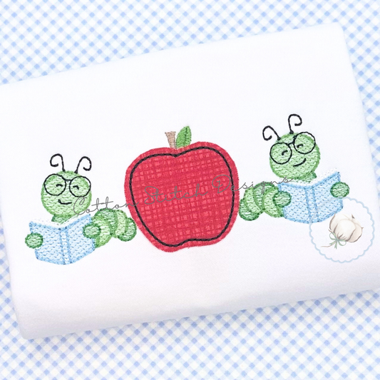 Bookworm Apple Bean Applique Embroidery Design