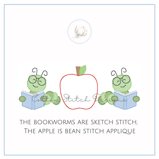 Bookworm Apple Bean Applique Embroidery Design
