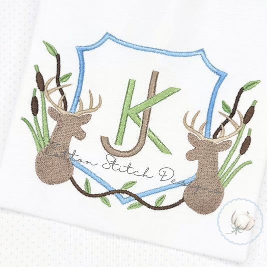 Buck Deer Monogram Crest Embroidery Design